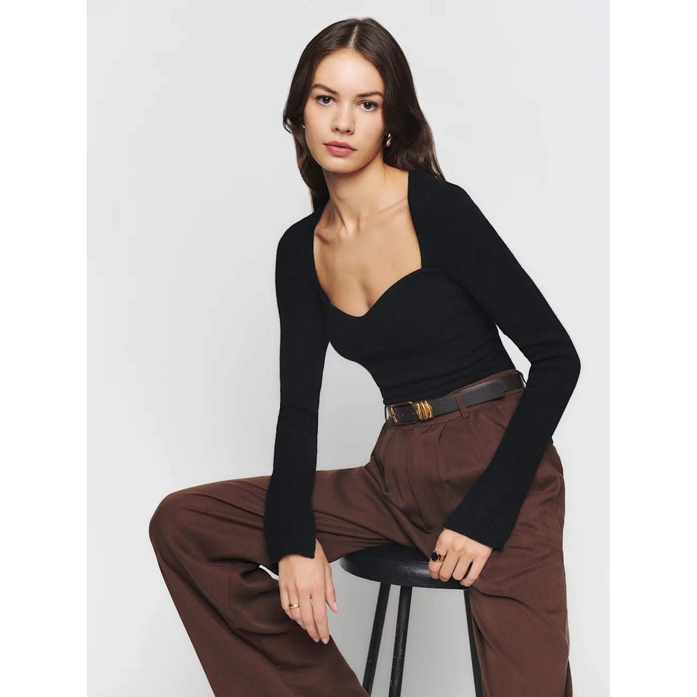 Reformation Glenna Ribbed Cashmere Sweater Black XS